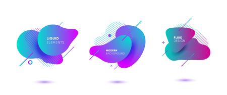 Dynamical colored graphic elements. Gradient abstract banners with flowing liquid shapes. Template for the design of a logo, flyer or presentation. Vector illustration.のイラスト素材