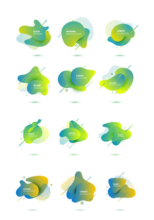 Dynamical colored graphic elements. Gradient abstract banners with flowing liquid shapes. Template for the design of a logo, flyer or presentation. Vector illustration.のイラスト素材