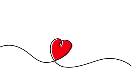 Continuous one line drawing of red heart isolated on white background. Vector illustrationのイラスト素材