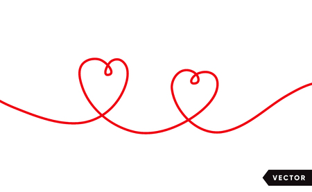 Continuous one line drawing of red heart isolated on white background. Vector illustrationのイラスト素材