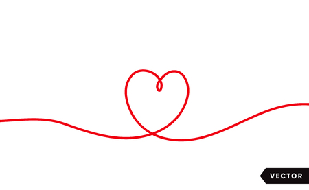 Continuous one line drawing of red heart isolated on white background. Vector illustrationのイラスト素材