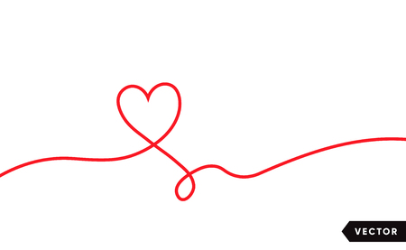 Continuous one line drawing of red heart isolated on white background. Vector illustrationのイラスト素材