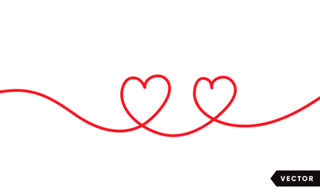 Continuous one line drawing of red heart isolated on white background. Vector illustrationのイラスト素材