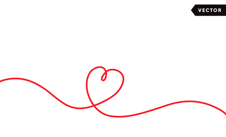 Continuous one line drawing of red heart isolated on white background. Vector illustrationのイラスト素材