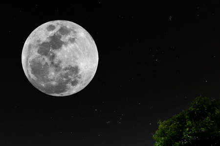 Full moon with real stars in the dark night.