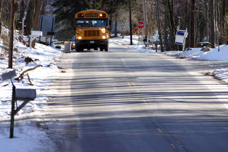 School bus on a snowy dayの写真素材