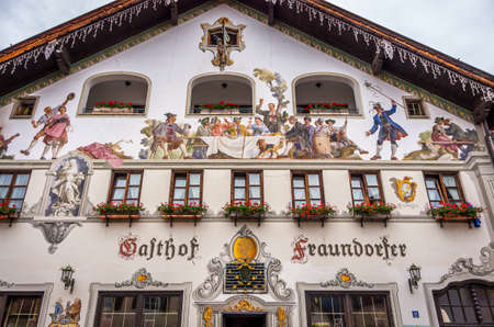 Garmisch Partenkirchen, Germany - August 12, 2017: The building in small village in Garmisch Partenkirchen, Germanyのeditorial素材