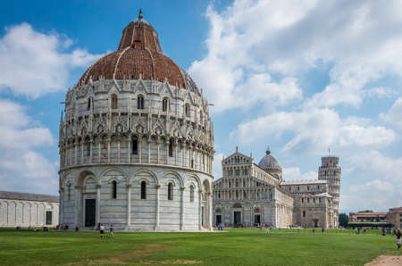 Wide angle view of Romanesque Baptistery of St. John Baptistry at Piazza dei Miracoli Piazza del...
