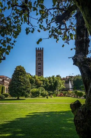 Italy, Lucca - September 13 2014: the view the garden of Palazzo Pfanner in Luccaのeditorial素材