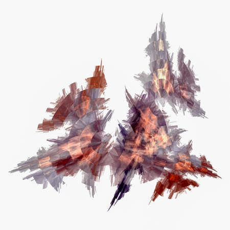 Red-brown explosions and circles on a white background. Abstract fractal background. 3D rendering. 3d illustrationの写真素材