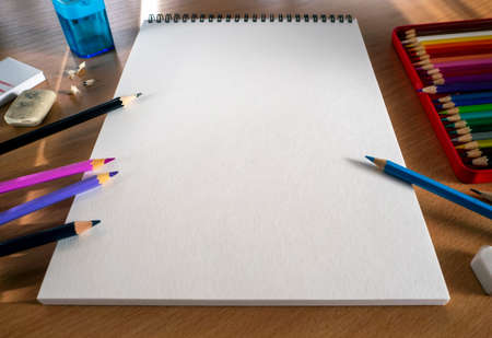 A sketchbook, colored pencils, erasers and a sharpener were prepared for drawing. The album sheet is...