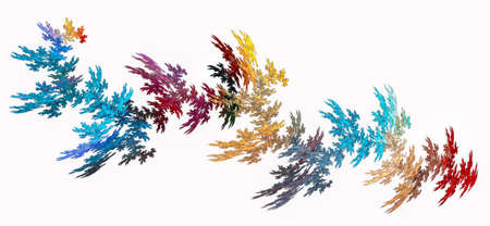 Abstract plant with a wavy stem and small colorful leaves on a white background. Abstract fractal background. 3D rendering. 3d illustration.の写真素材