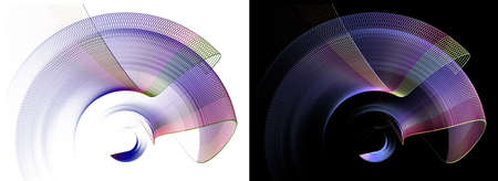 Magenta transparent rounded elements are layered and rotated on white and black backgrounds. Graphic...