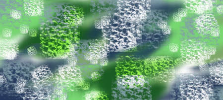 Square porous imprints are superimposed on the green and gray highlighted spots. Imitation of a...