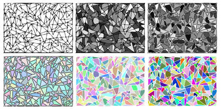 The mosaic is made up of triangles intersecting each other. Coloring. Antistress. A set of geometric black and white, colored textures and backgrounds. Illustration. Vector, eps10.のイラスト素材
