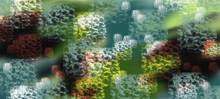 Abstract green background with white square sponge footprints, shadows and backlighting. Abstract...