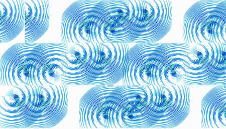 The blue circles diverging from the centers are arranged in groups and form a wavy airy pattern on a...