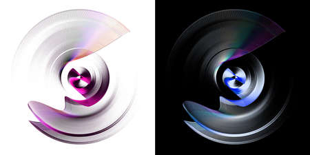 Straight and wavy striped abstract propellers blades rotate on white and black backgrounds.