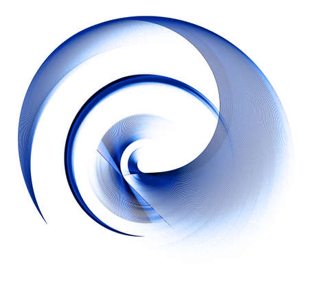 Blue striped straight and curved elements are layered and rotated against a white background. Graphic design element.の写真素材
