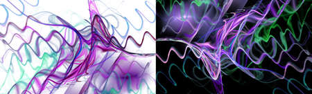 Colorful sinusoidal signals spread over white and black backgrounds. Two backgrounds in one. 3d...