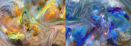 Set of abstract fractal backgrounds with backlit colorful vortex. Imitation of a watercolor...