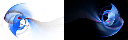 The blue striped wavy elements intersect repeatedly and fill the white and black backgrounds with waves. Two abstract fractal backgrounds in one. 3d rendering. 3d illustration.の写真素材