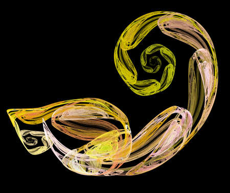 Blurred yellow spirals create an interesting pattern on a black background. Graphic design element....