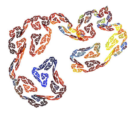 Multi-colored spirals are folded into a long chain on a white background. abstract fractal...