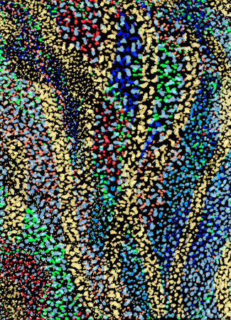 Vertical colorful spotted texture. Multi-colored spots are grouped by color into wavy fragments...