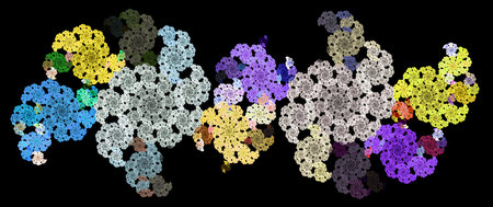 Openwork multi-colored pattern on a black background. abstract fractal background. 3D rendering. 3D...