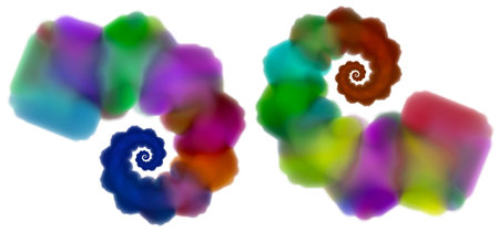 Rainbow smoky spirals are directed in different directions on a white background. Graphic design...