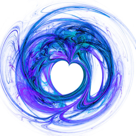 A blue heart frame on a white background is framed by wavy swirls. Icon, logo, symbol, sign. 3D rendering. 3D illustration.の写真素材