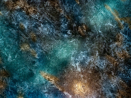 Stone abstract dynamic blue-green glowing background. Copy space. Surface of a gemstone.の写真素材