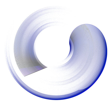 Blue transparent abstract propeller with arc blades on a white background. Icon, logo, symbol, sign. 3D rendering. 3D illustration.の写真素材