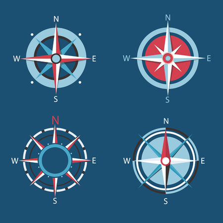 Wind rose, Vector compass flat icon set.のイラスト素材