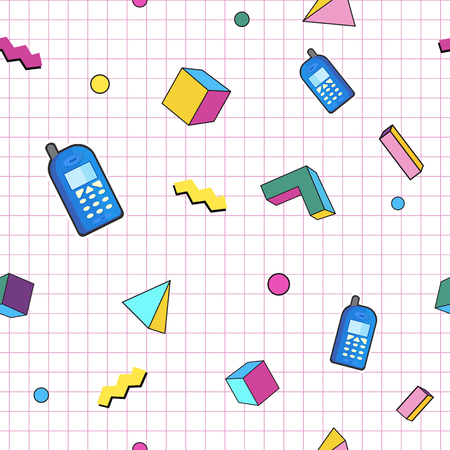 Geometric Vector pattern with stickers.90s or 80s. Hipster fashion Memphis style.のイラスト素材