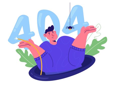 Page Not Found, website maintenance or error 404. A man shrugs and looks out of the pit. Flat vector illustration modern character design.のイラスト素材