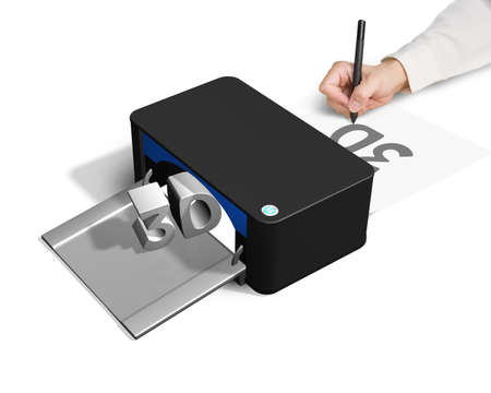 3D printer concept for hand 2D drawing white backgroundの写真素材