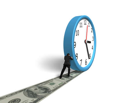 Rolling clock on money way white background