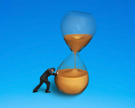 male pushing tilt hourglass isolated on blue