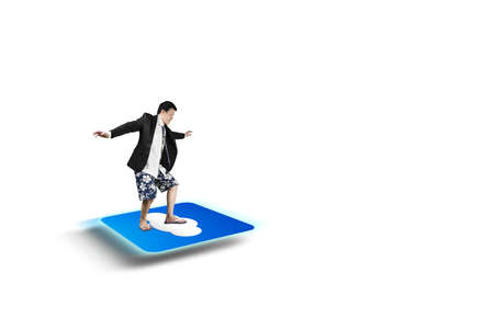 Man skiing on shiny cloud app icon with white backgroundの写真素材