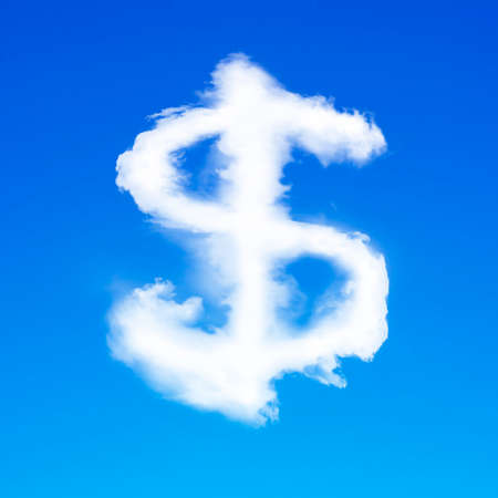 White dollar sign shape cloud with blue sky backgroundの写真素材