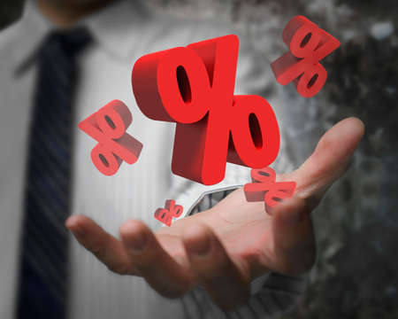 Business man hand showing 3D red percentage signs
