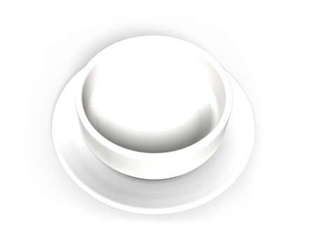 Empty white bowl and tray, high angle view, isolated on white background.の写真素材