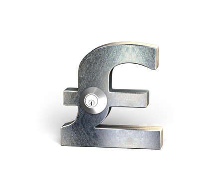 Lock on silver pound symbol, isolated on white, 3D rendering.の写真素材