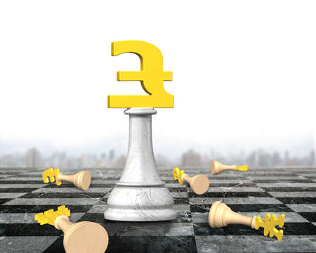 Money chess with golden pound currency king on chessboard, 3D illustration.の写真素材