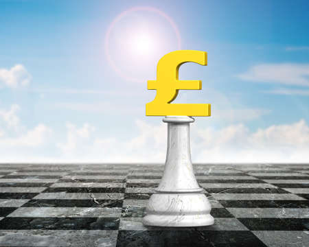Money chess of golden pound currency on chessboard, 3D illustration.の写真素材