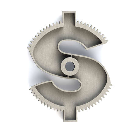 Gear in money shape, isolated on white background, 3D illustration.の写真素材