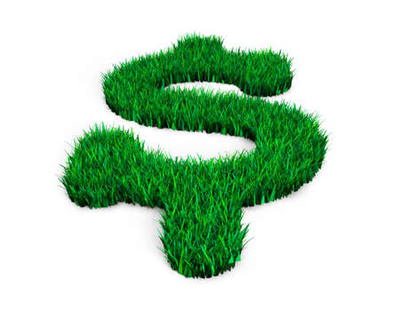 Green grass in dollar sign shape, isolated on white, ECO and circular economy concept, 3D illustration.の写真素材
