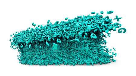 Big data concept. Huge amount of green letters and numbers in wave shape, front view, isolated on white background. 3D illustration.の写真素材